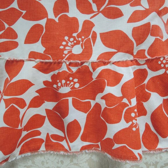 J. Crew Orange & White Floral Linen Trumpet Skirt 8 - Picture 3 of 7